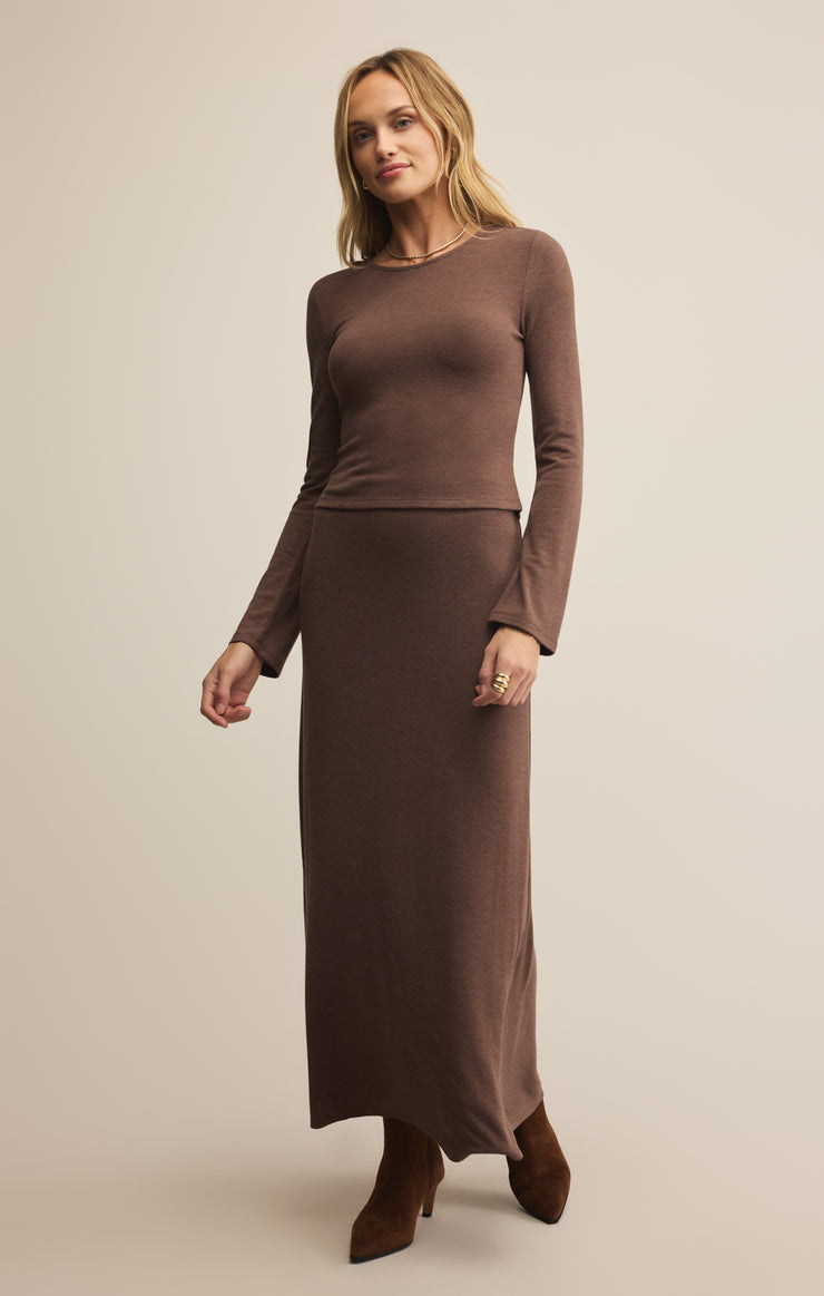 Tops Demure Cropped Long Sleeve Suede