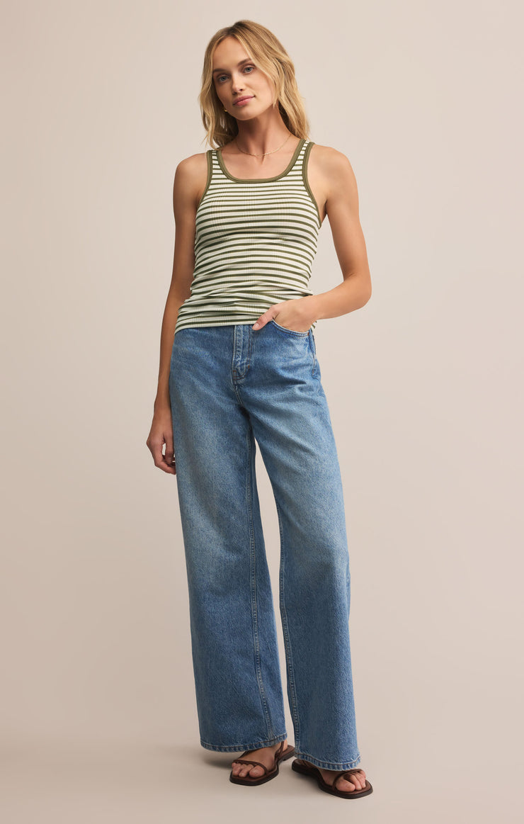 Tops Classic Striped Scoop Tank Fern