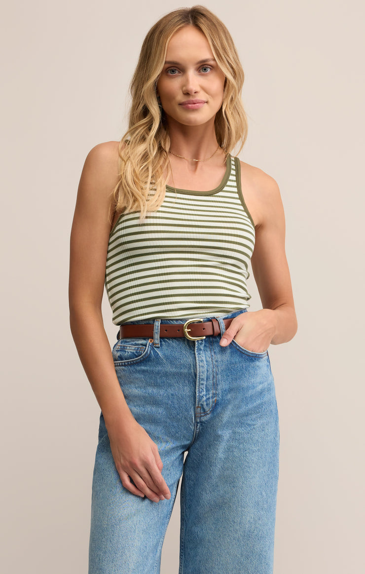 Tops Classic Striped Scoop Tank Fern