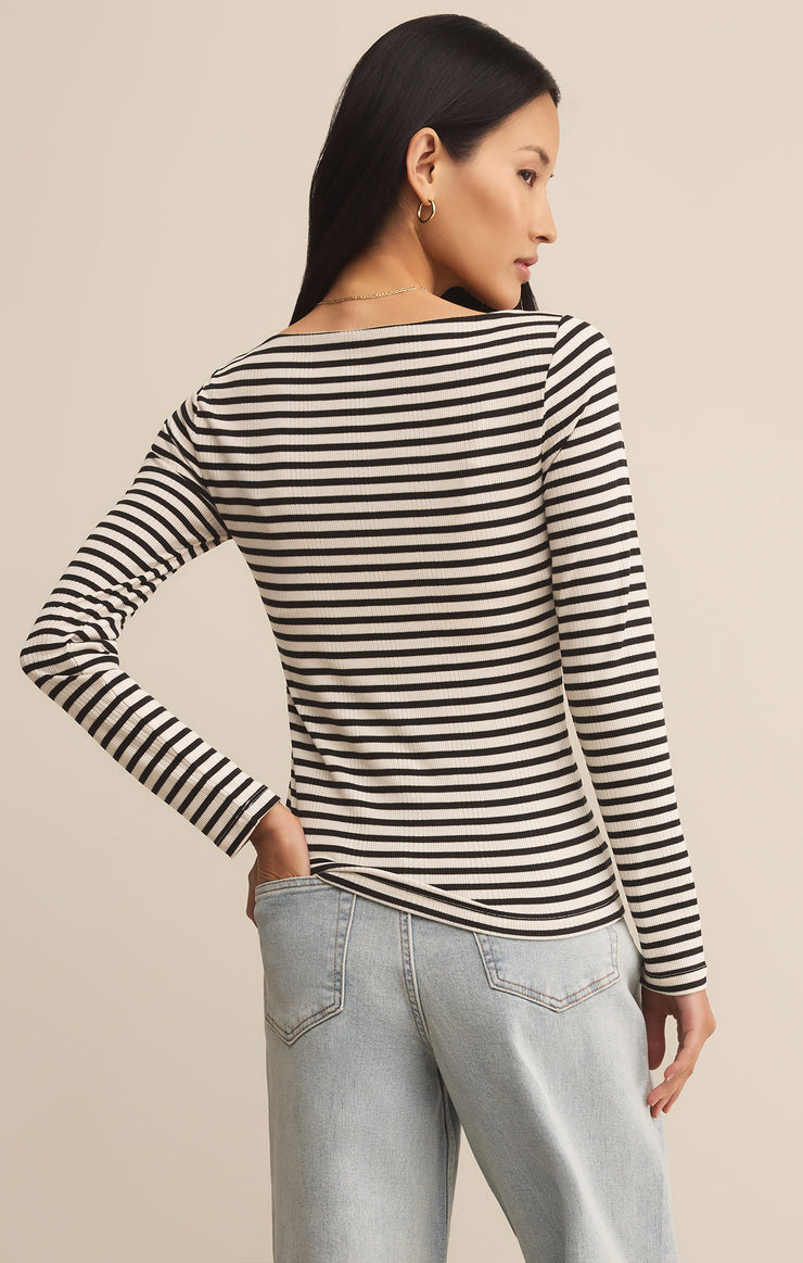 Tops Pristine Rib Striped Tee Black