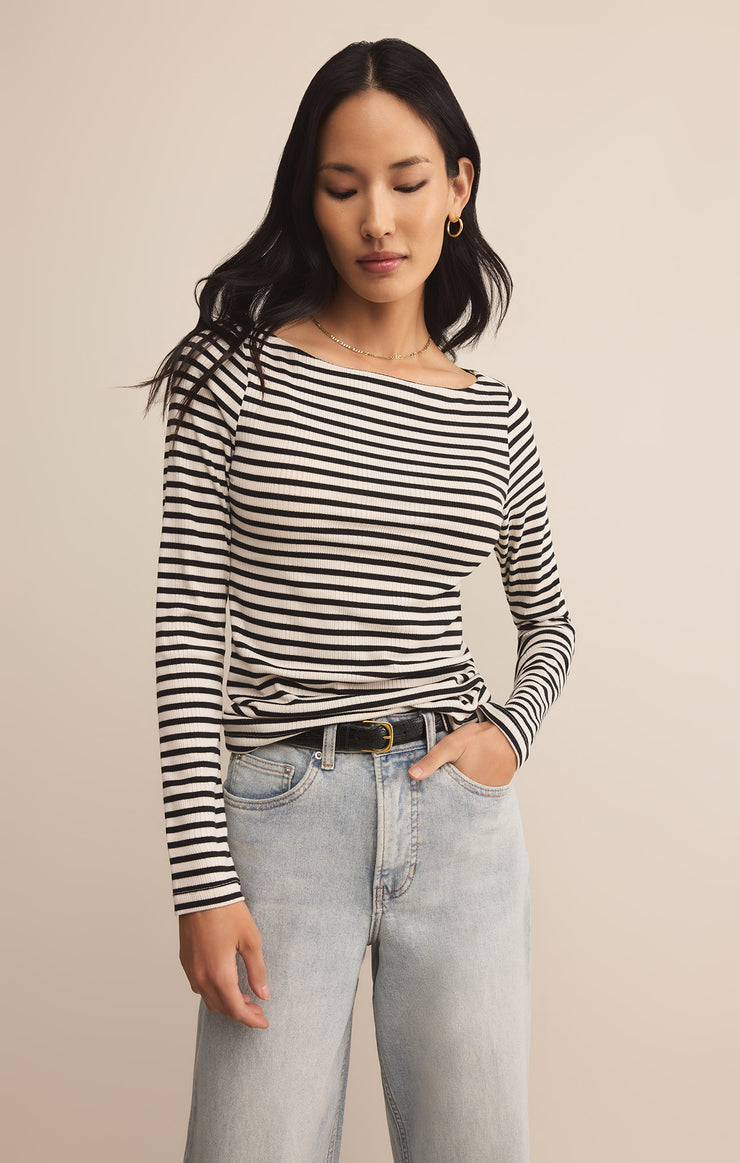 Tops Pristine Rib Striped Tee Black