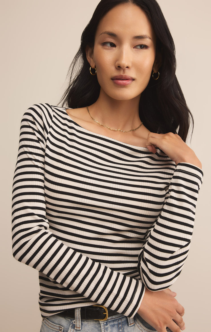 Tops Pristine Rib Striped Tee Black