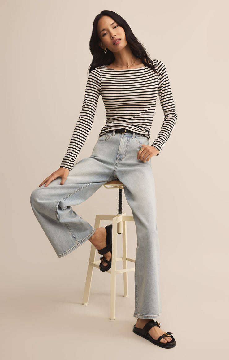 Tops Pristine Rib Striped Tee Black