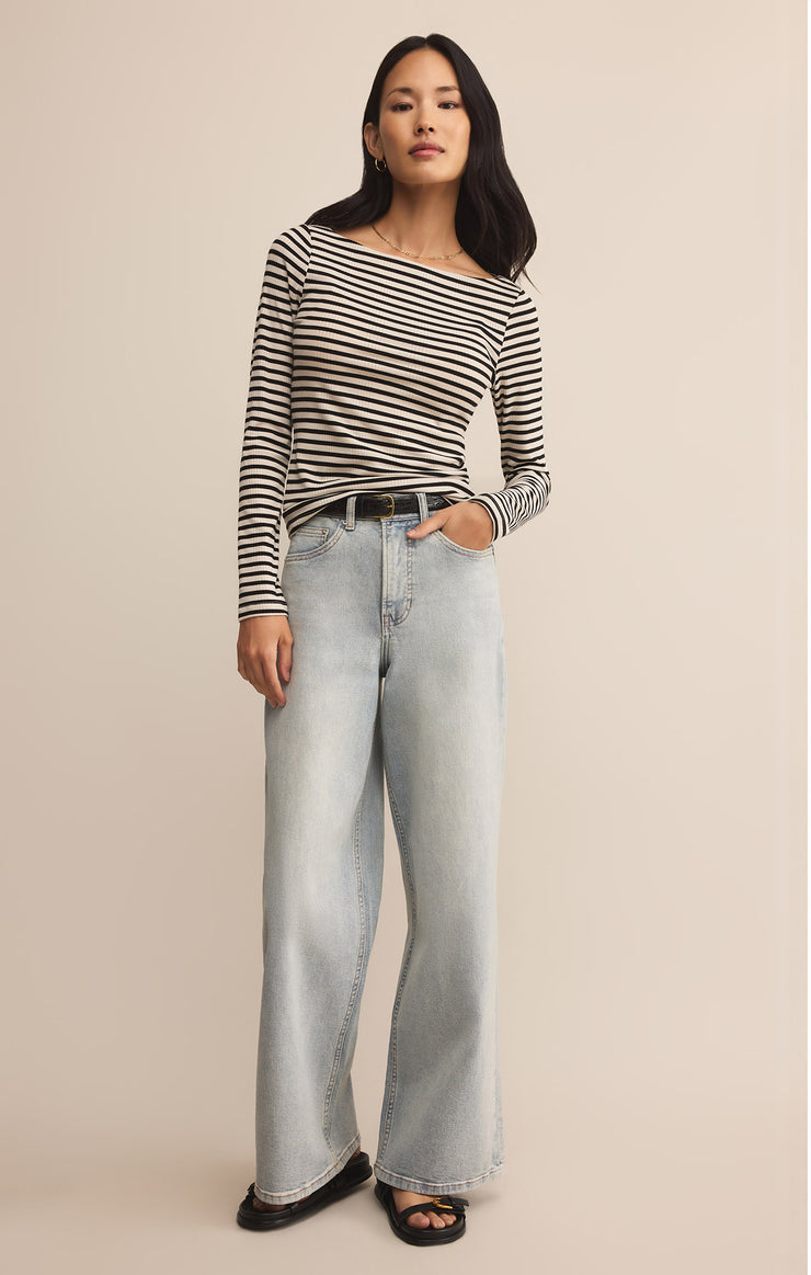 Tops Pristine Rib Striped Tee Black
