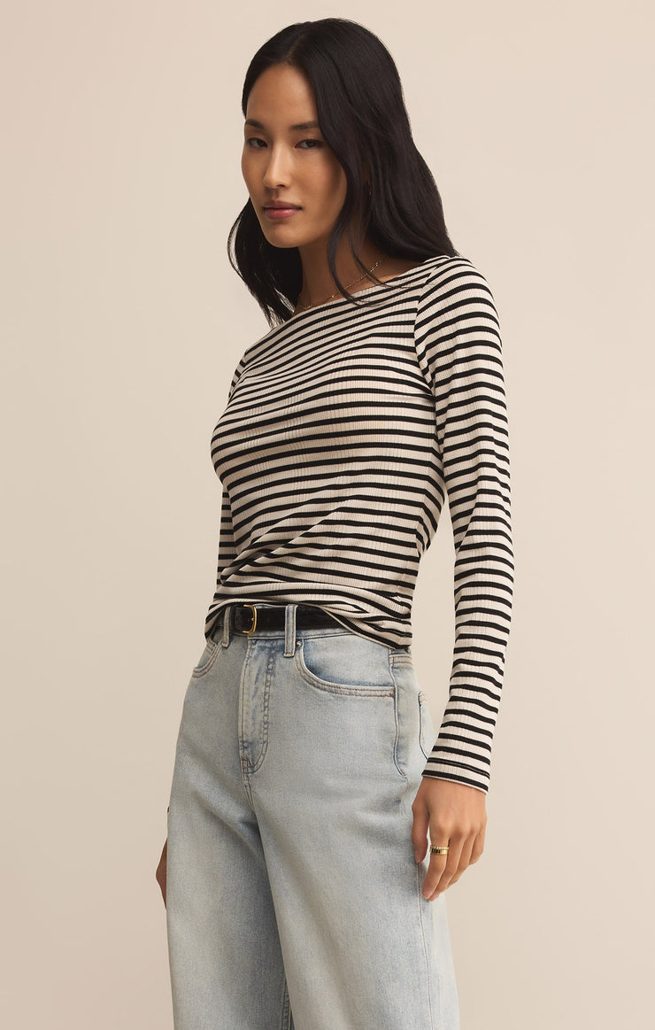 Tops Pristine Rib Striped Tee Black