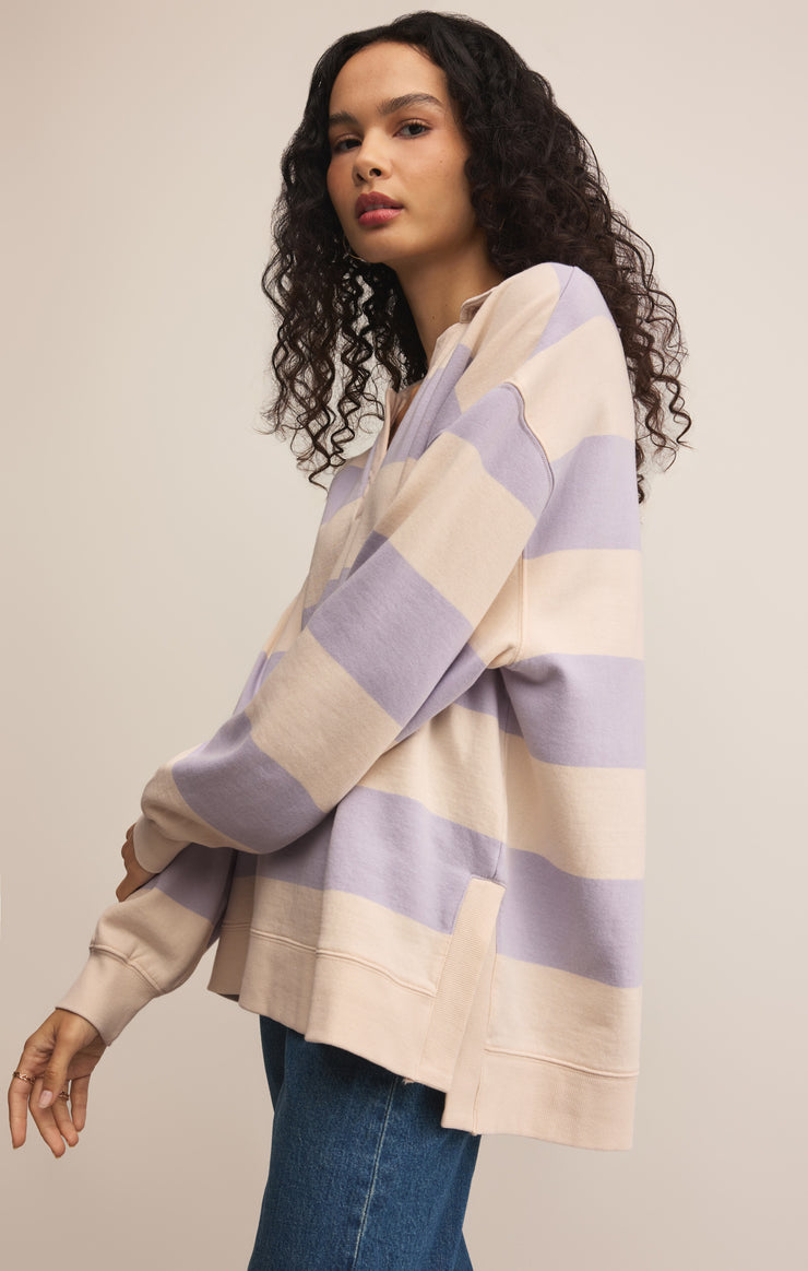 Tops Rugby Brushed Fleece Henley Lavender Ice