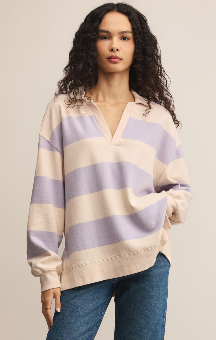 Tops Rugby Brushed Fleece Henley Lavender Ice