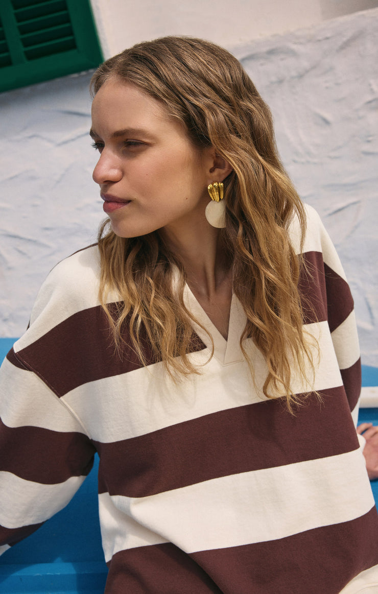 Tops Rugby Brushed Fleece Henley Sandalwood