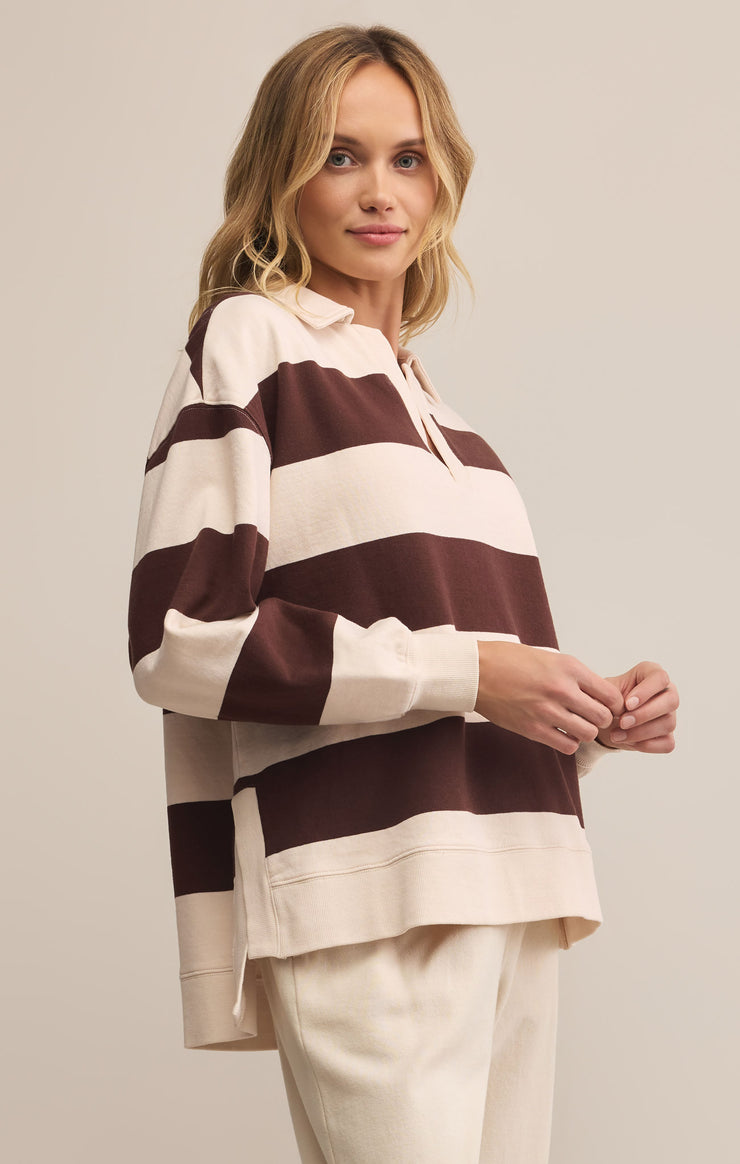Tops Rugby Brushed Fleece Henley Sandalwood