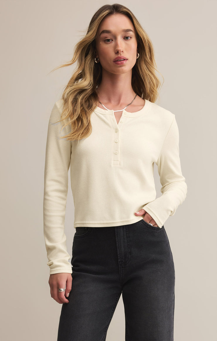 Tops Ferris Cropped Henley Top Crystal