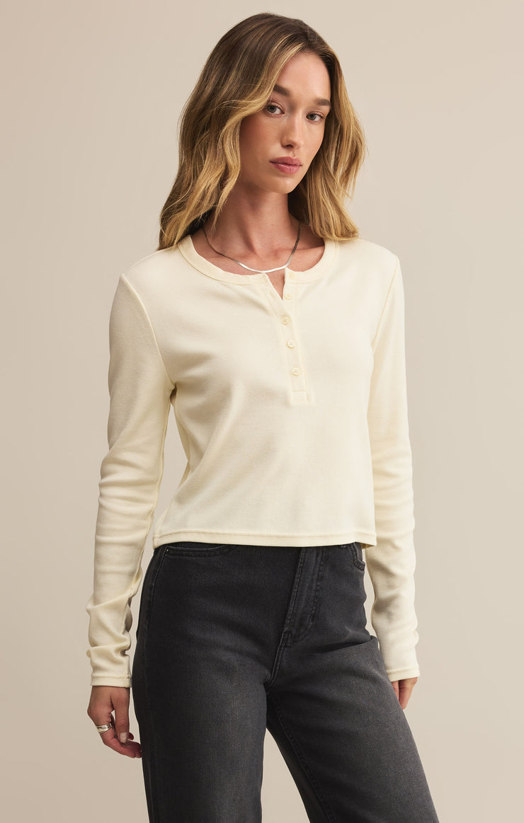 Tops Ferris Cropped Henley Top Crystal