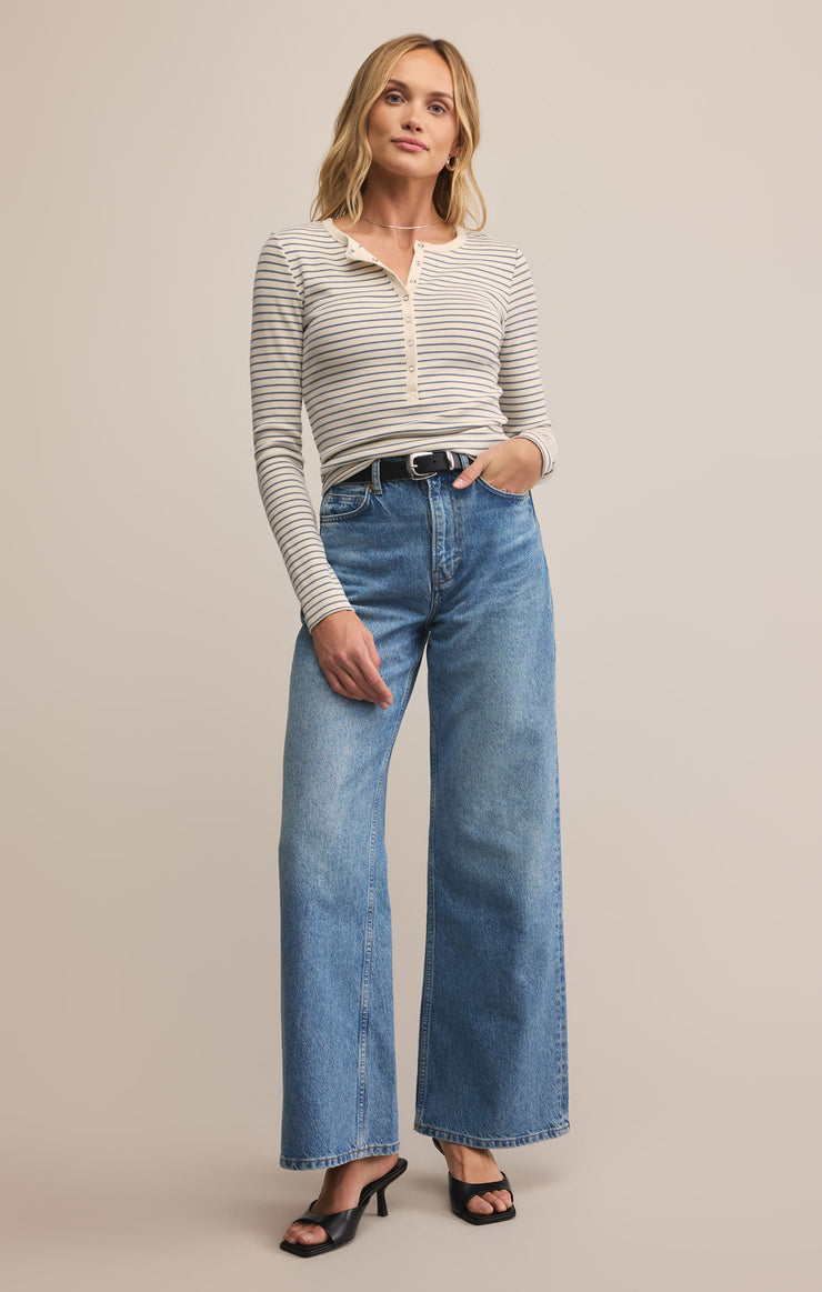 Tops Stella Striped Modal Rib Henley Crystal