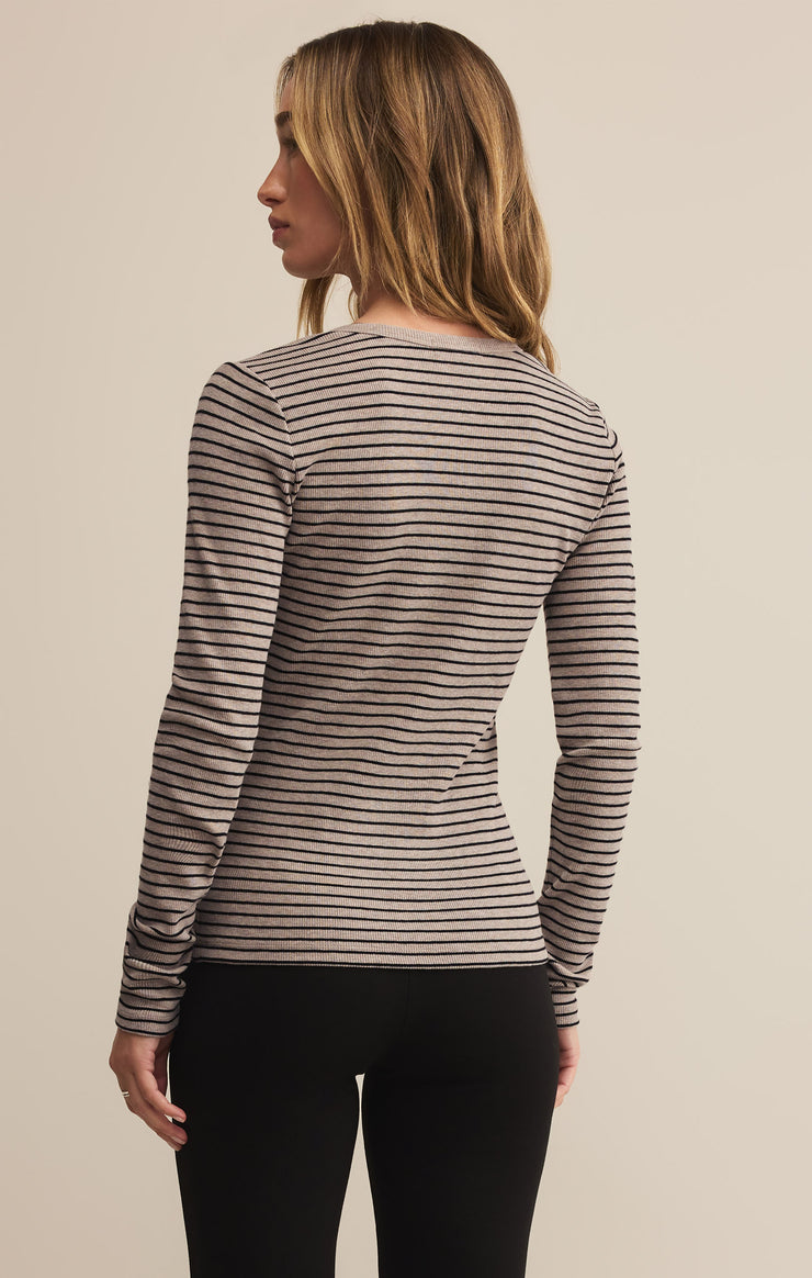 Tops Stella Striped Modal Rib Henley Heather Taupe
