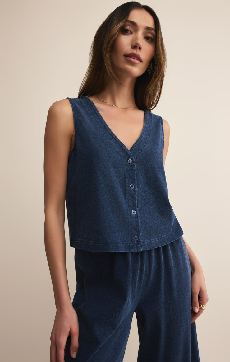 Tops Solace V-Neck Jersey Denim Tank Solace V-Neck Jersey Denim Tank