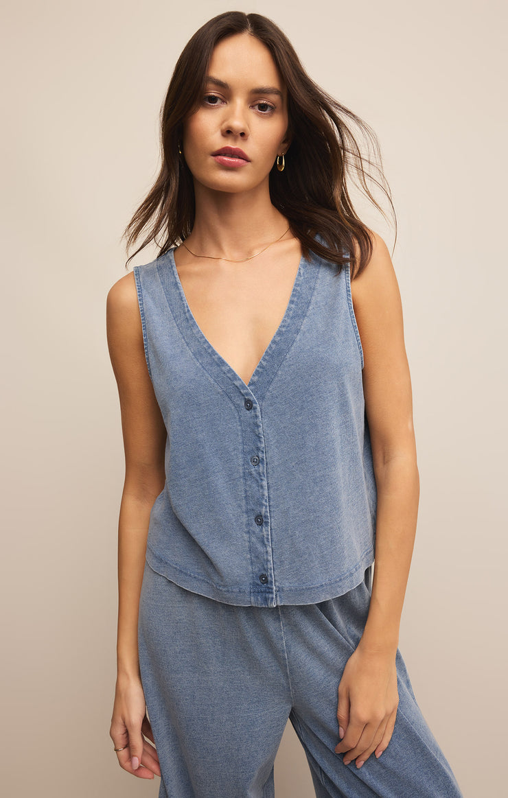 Tops Solace V-Neck Jersey Denim Tank Medium Indigo