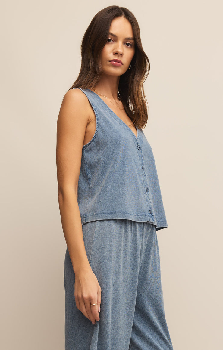 Tops Solace V-Neck Jersey Denim Tank Medium Indigo