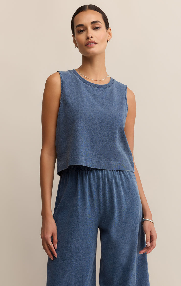 Tops Sloane Jersey Denim Muscle Tank Vintage Indigo