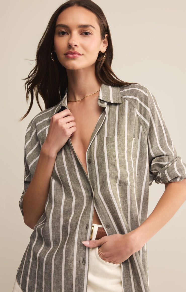Tops Perfect Linen Striped Top Fern