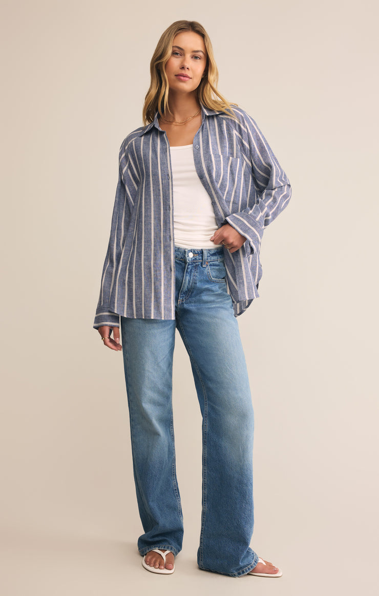 Tops Perfect Linen Striped Top True Navy