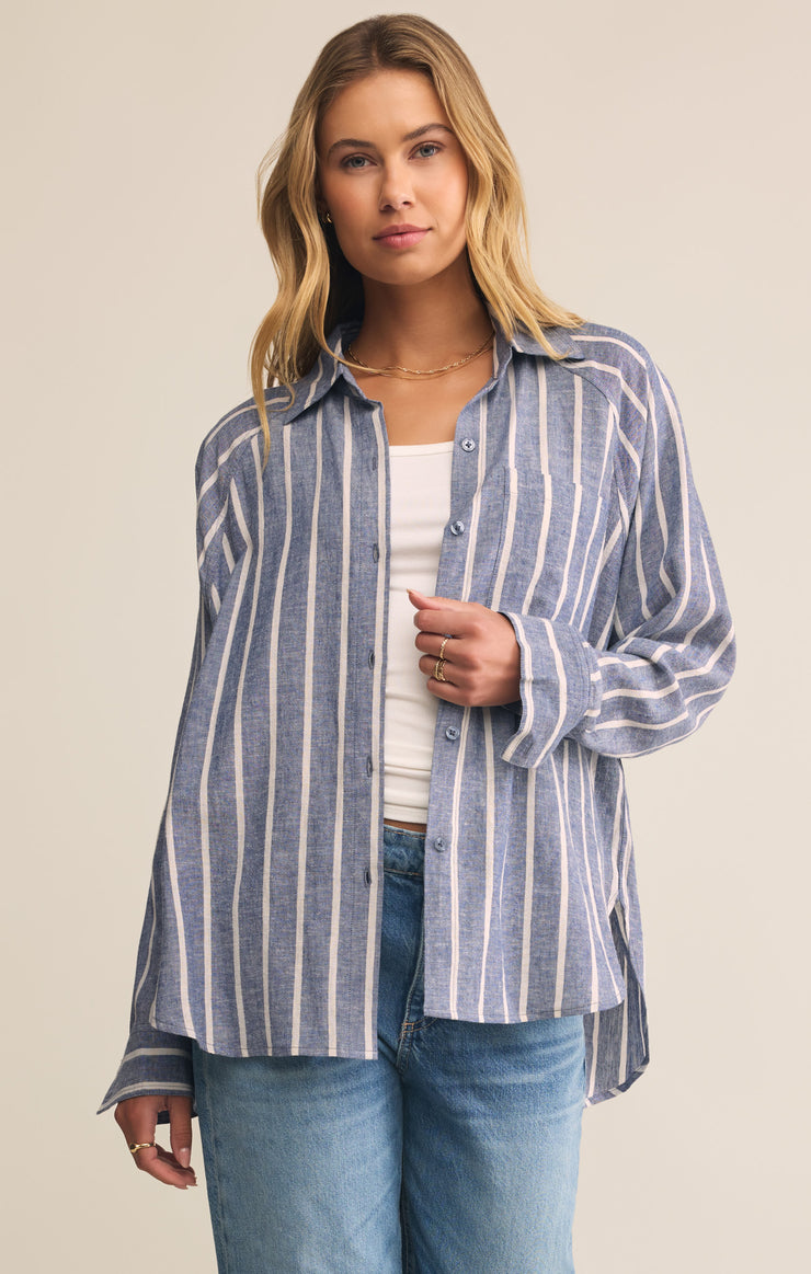 Tops Perfect Linen Striped Top True Navy
