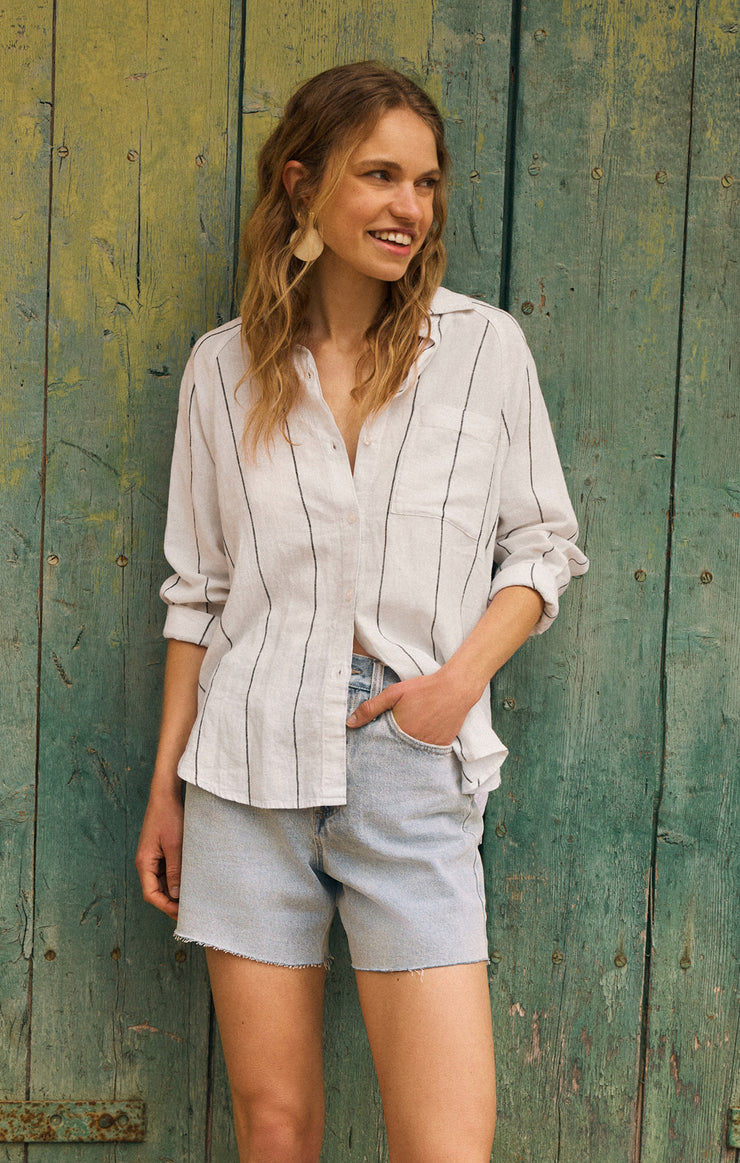 Tops Perfect Linen Striped Top White