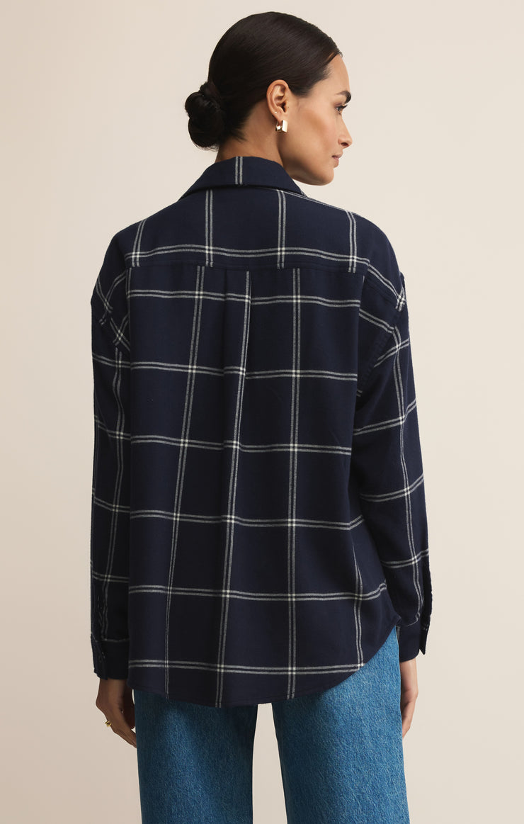 Tops River Plaid Button Up Blue Sapphire