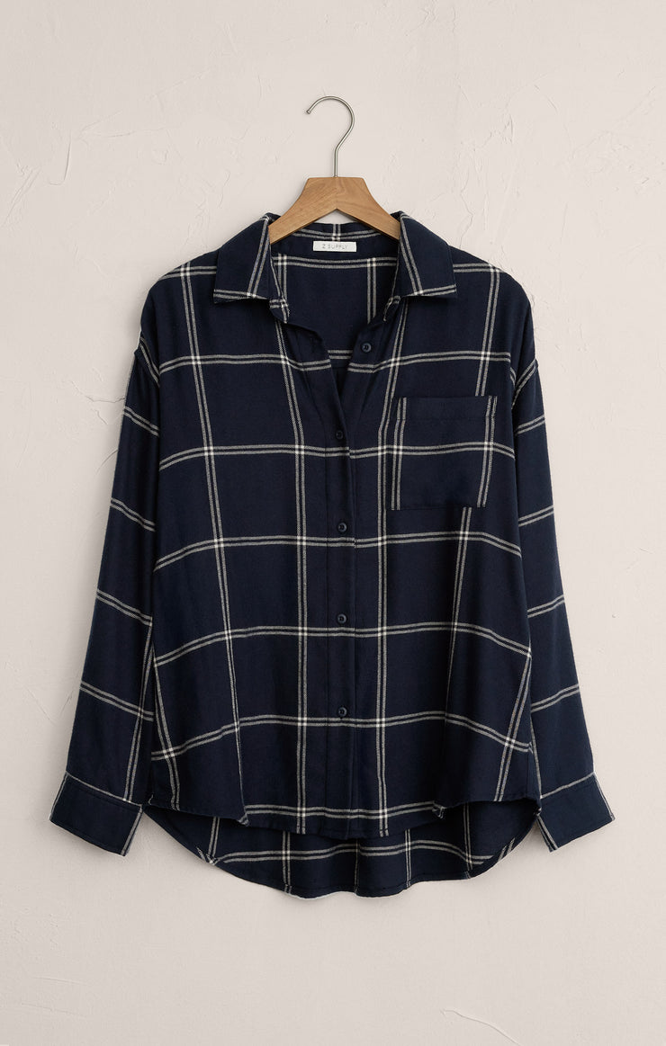 Tops River Plaid Button Up Blue Sapphire