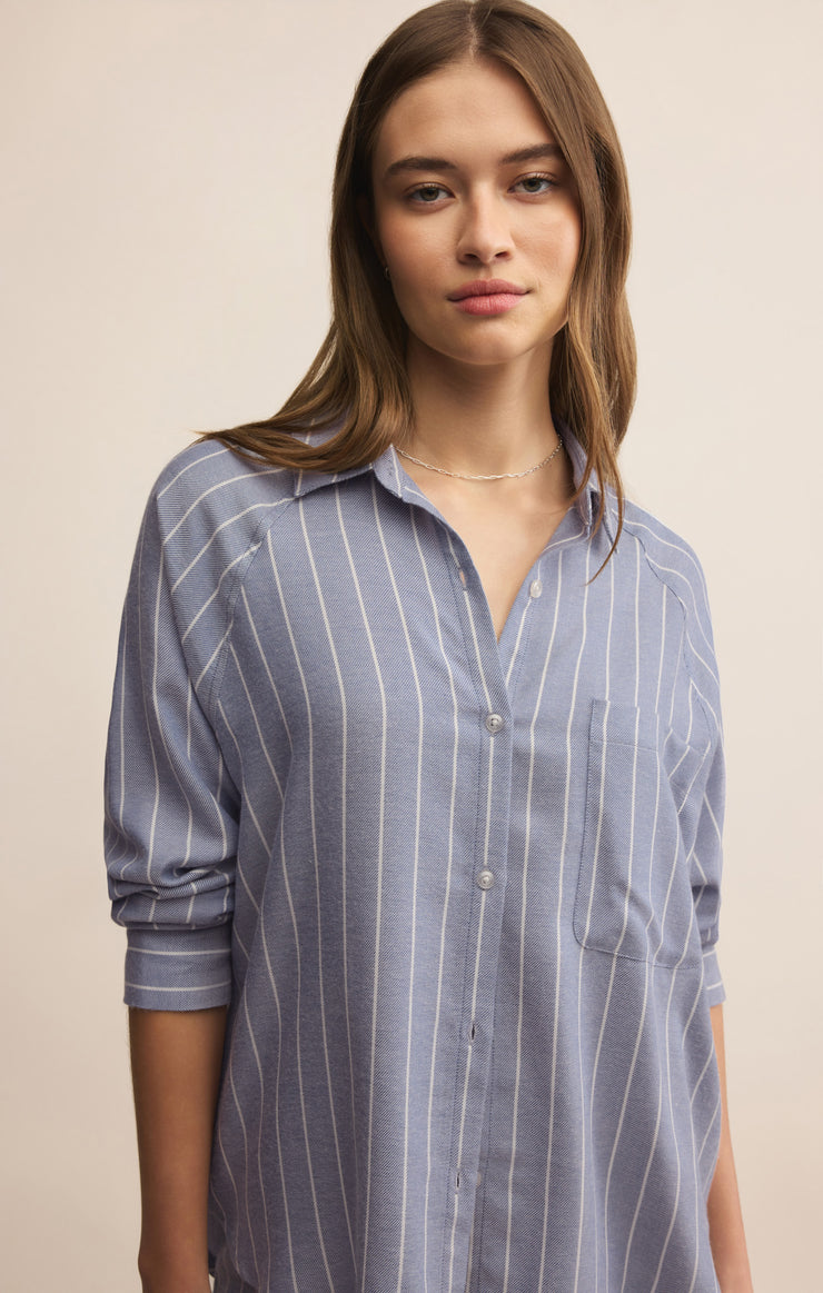 Tops River Plaid Button Up Blue Velvet