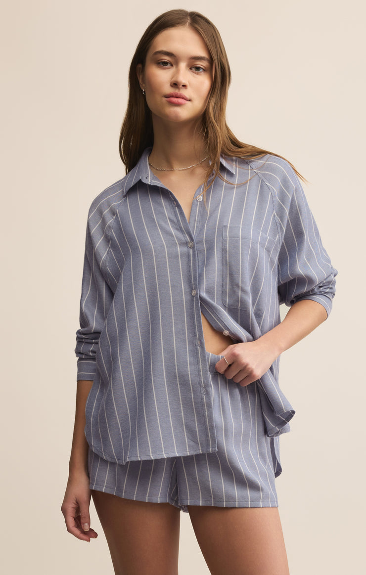 Tops River Plaid Button Up Blue Velvet