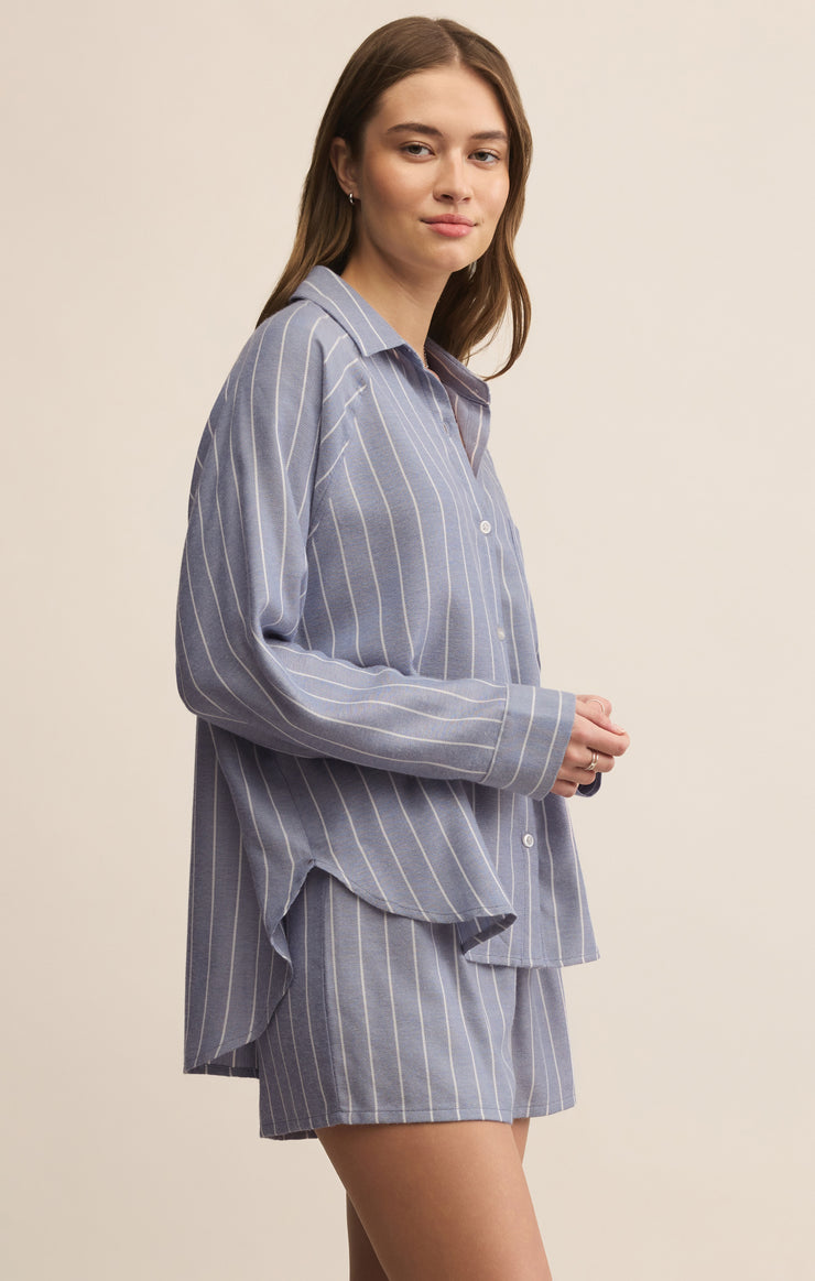 Tops River Plaid Button Up Blue Velvet