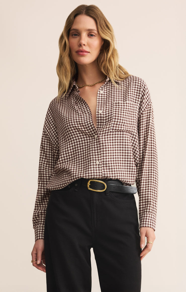 Tops River Plaid Button Up Chocolate Cherry
