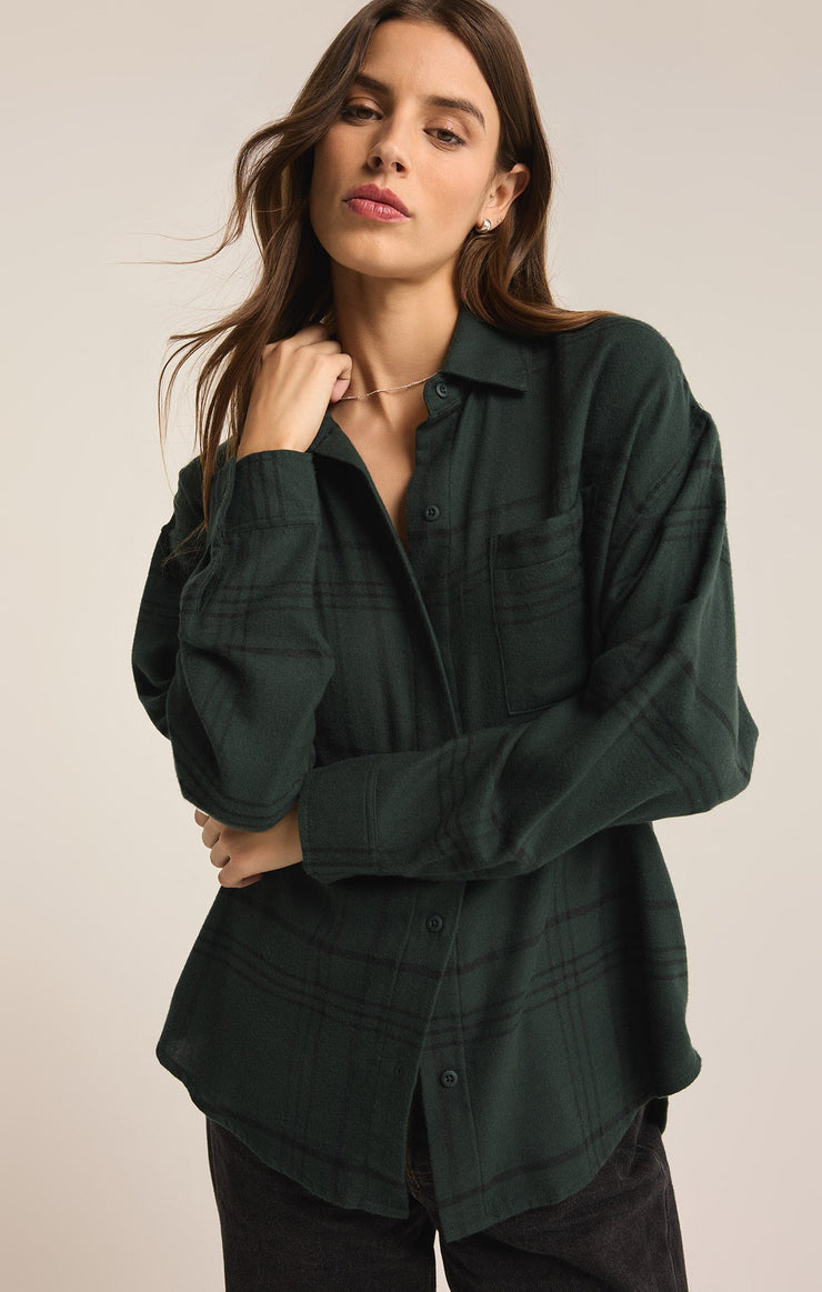 Tops River Plaid Button Up Cyprus Green