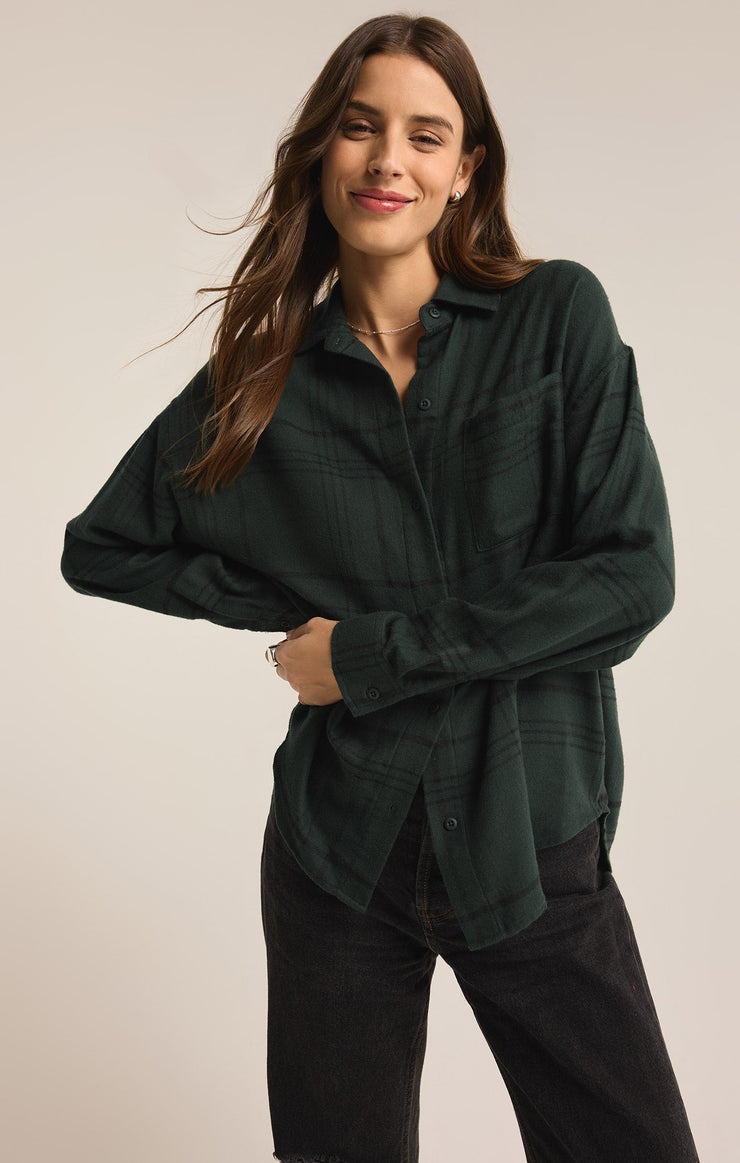 Tops River Plaid Button Up Cyprus Green