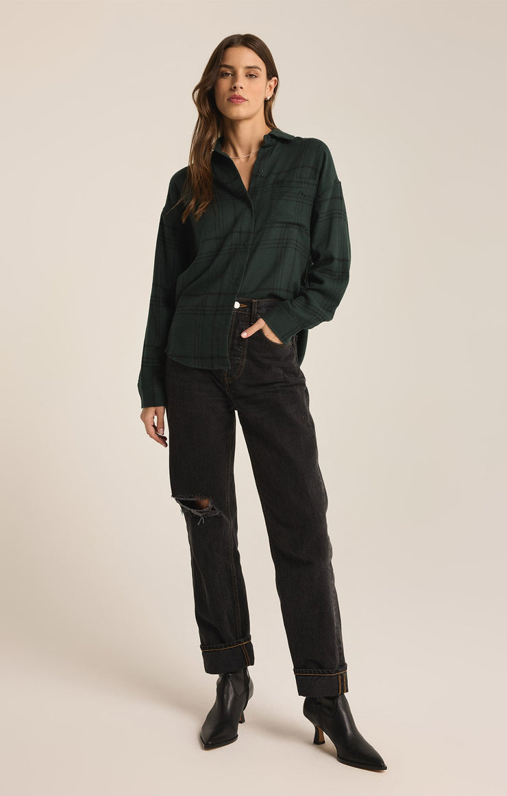 Tops River Plaid Button Up Cyprus Green