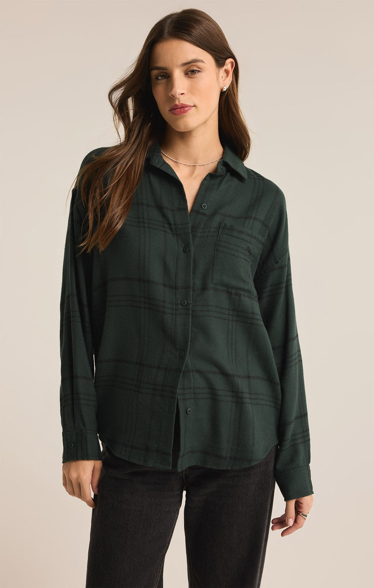 Tops River Plaid Button Up Cyprus Green