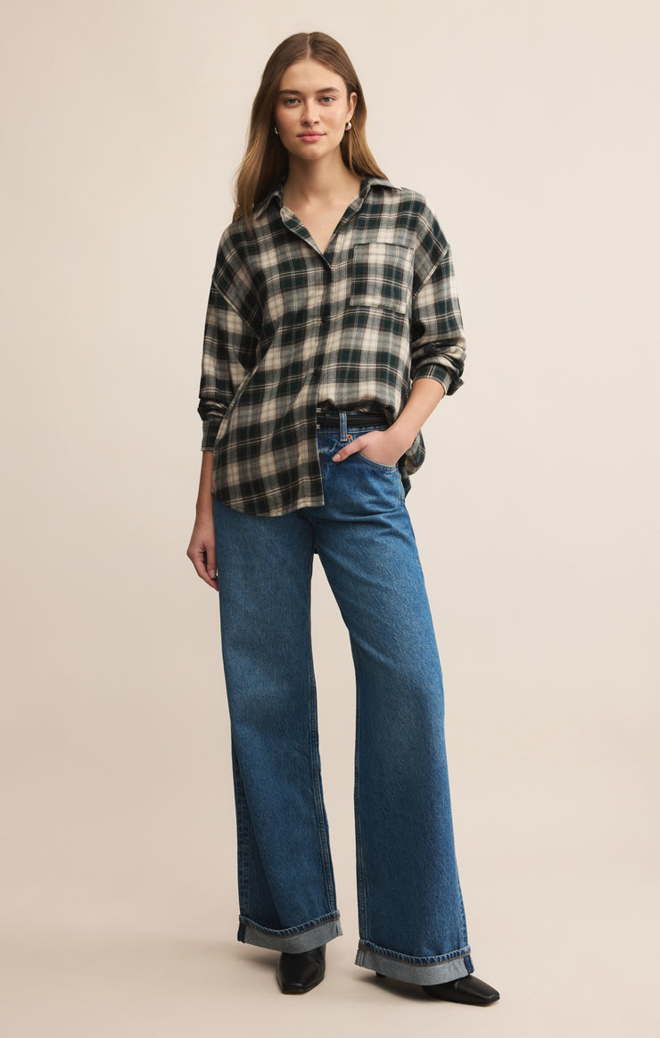 Tops River Plaid Button Up Garland Green