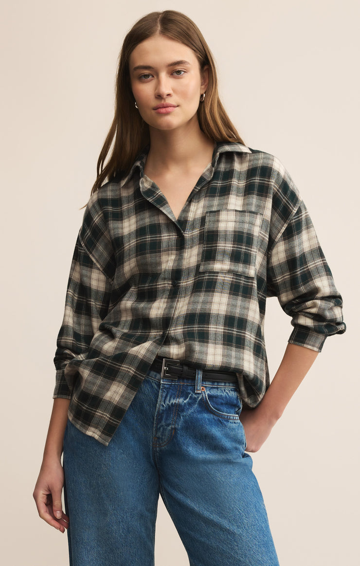 Tops River Plaid Button Up Garland Green