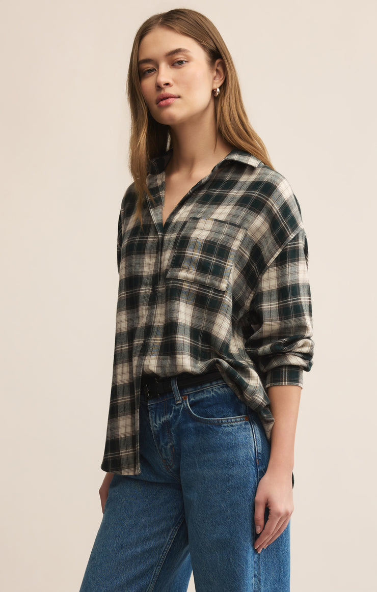 Tops River Plaid Button Up Garland Green