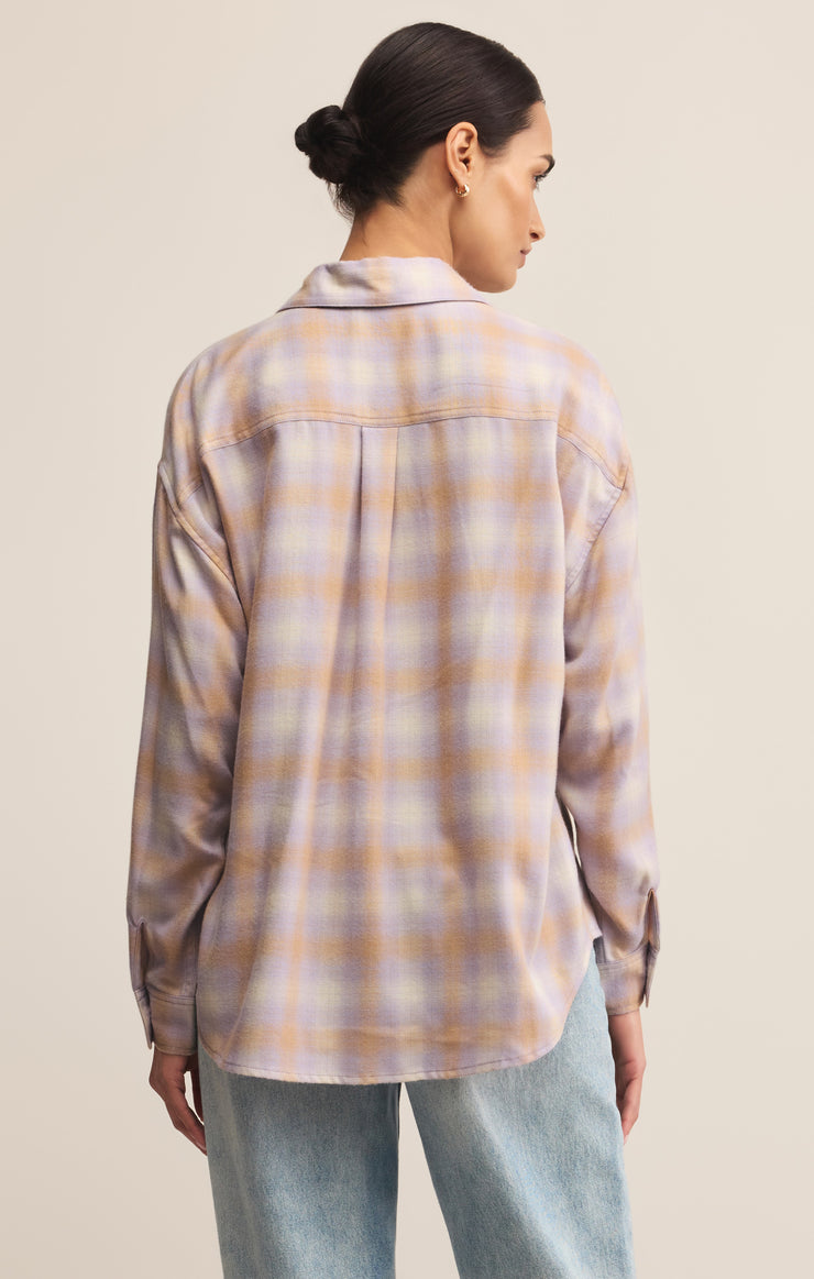 Tops River Plaid Button Up Lavender Ice