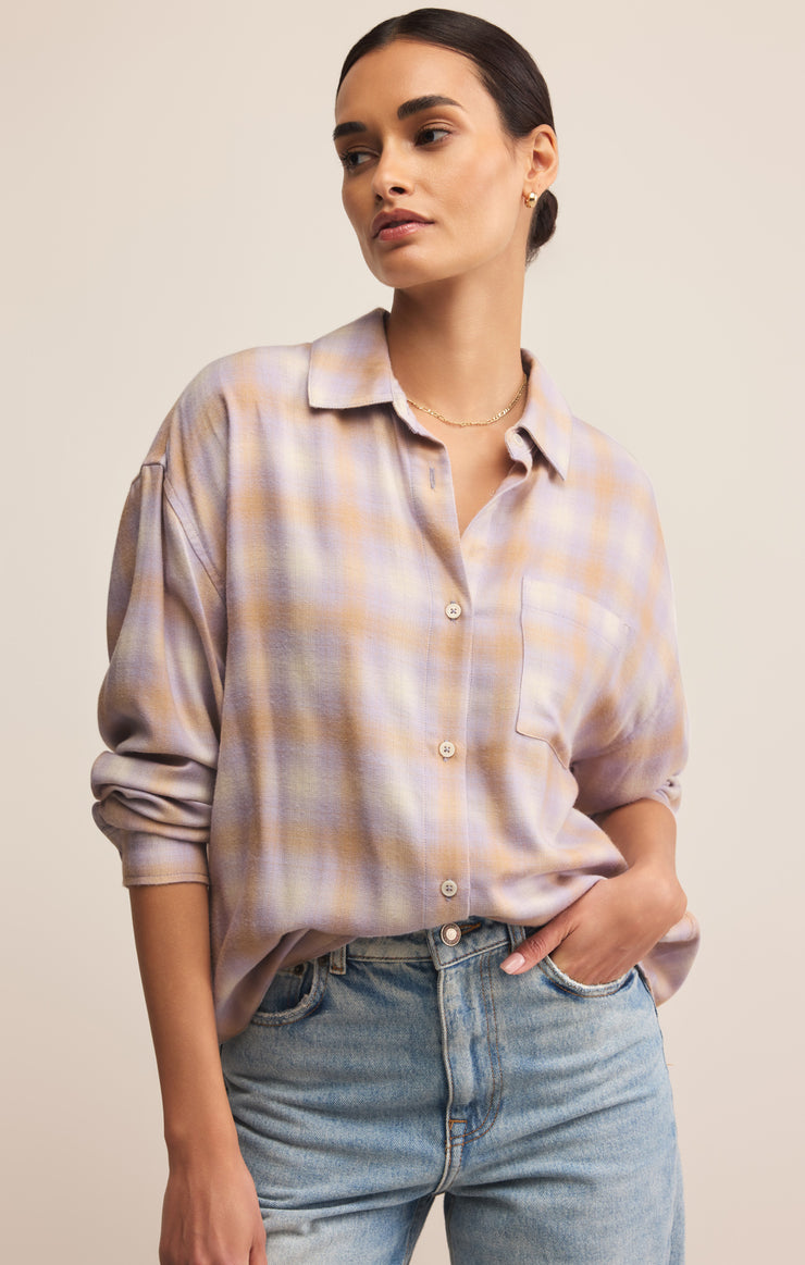 Tops River Plaid Button Up Lavender Ice