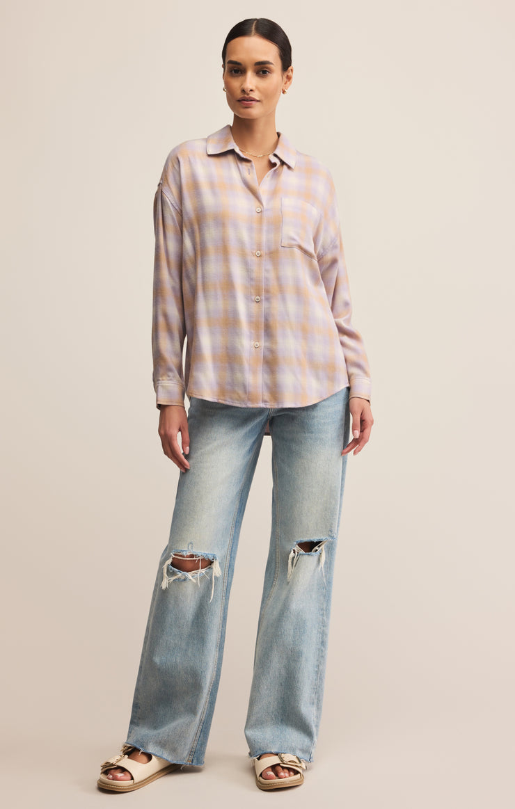 Tops River Plaid Button Up Lavender Ice