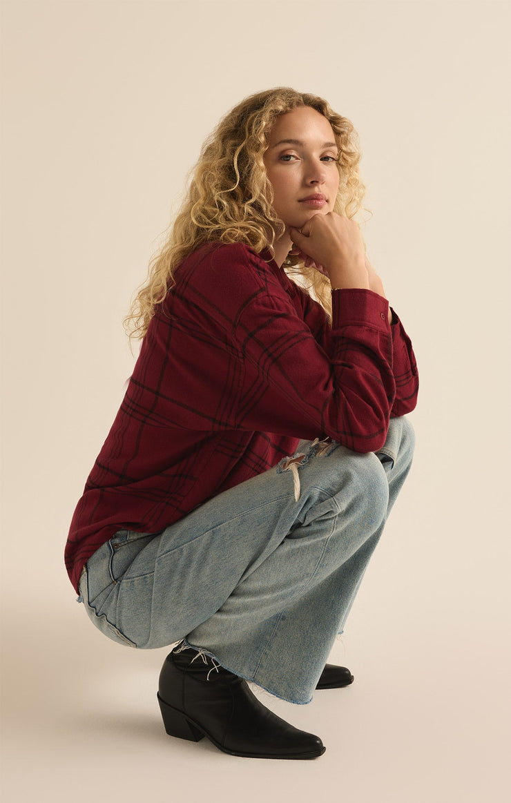 Tops River Plaid Button Up Red Dahlia