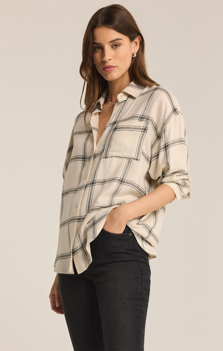 Tops River Plaid Button Up Sea Salt