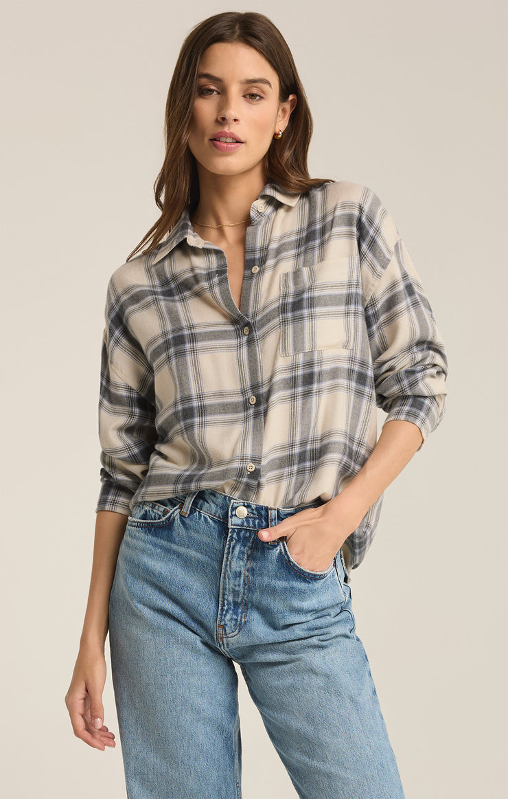 Tops River Plaid Button Up Thunder Cloud