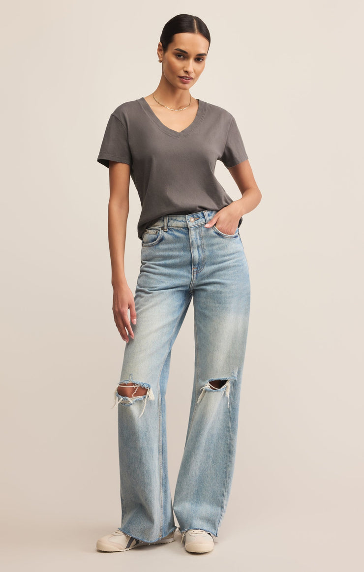 Tops Weekdays V-Neck Tee Washed Grey