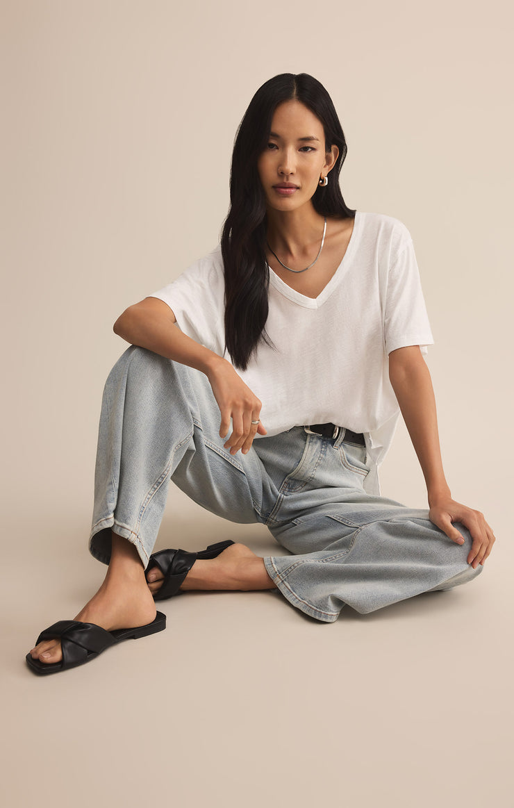 Tops Lively Slub V-Neck Tee White