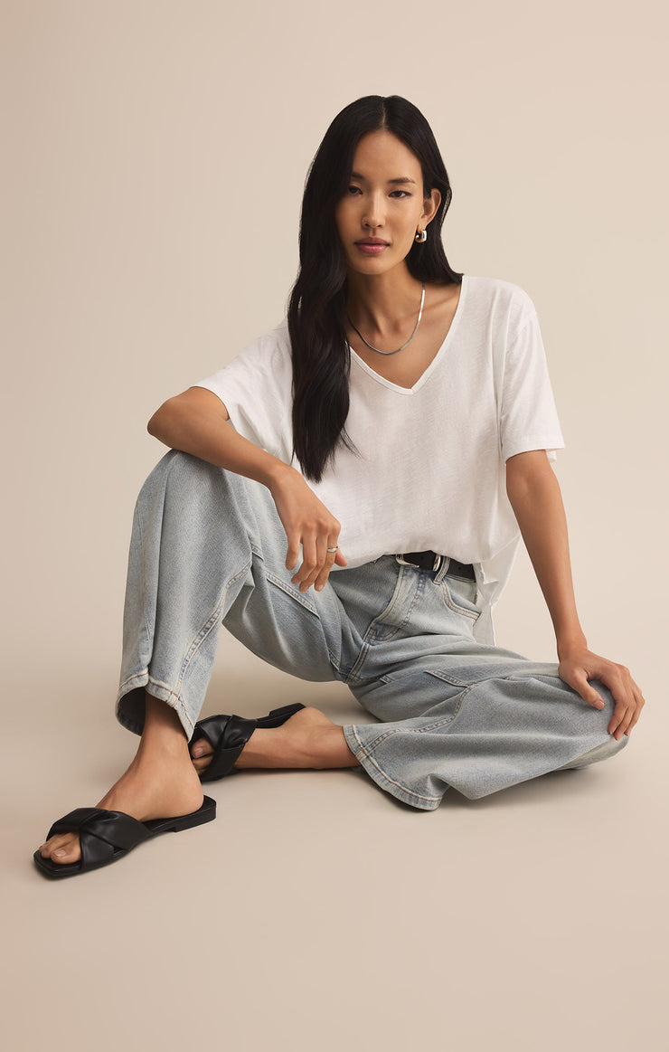 Tops Lively Slub V-Neck Tee White