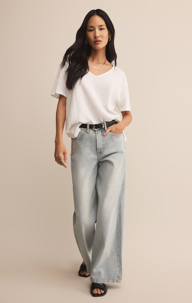 Tops Lively Slub V-Neck Tee White