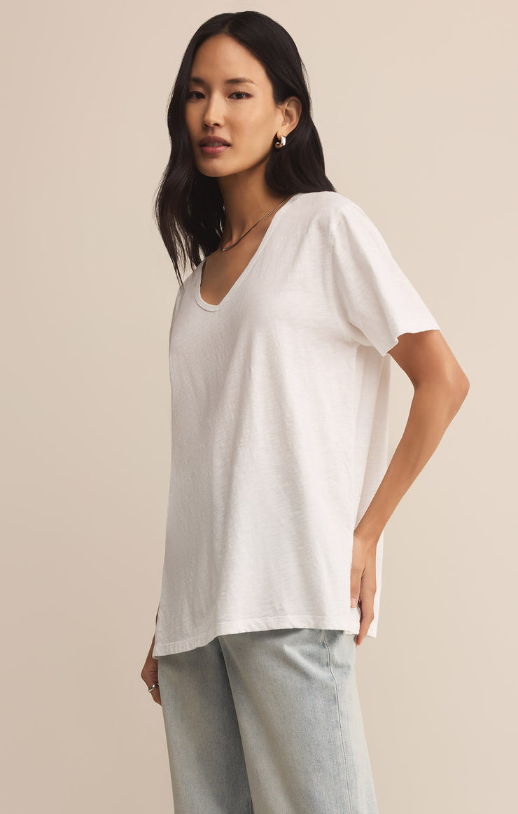 Tops Lively Slub V-Neck Tee White