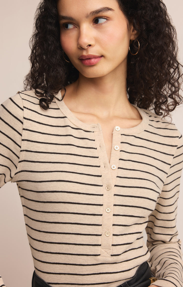 Tops Eve Stripe Henley Long Sleeve Eve Stripe Henley Long Sleeve